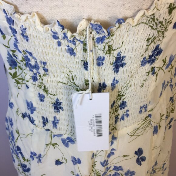 New! Reformation Niara Mini Dress Sz 12 Womans Ivory Clarita Blue Floral Print - Picture 8 of 15